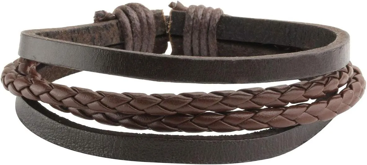Manfnee 6-12PCS Braided Faux Leather Bracelet Punk Cuff Wrap Bracelets for Men Women Adjustable