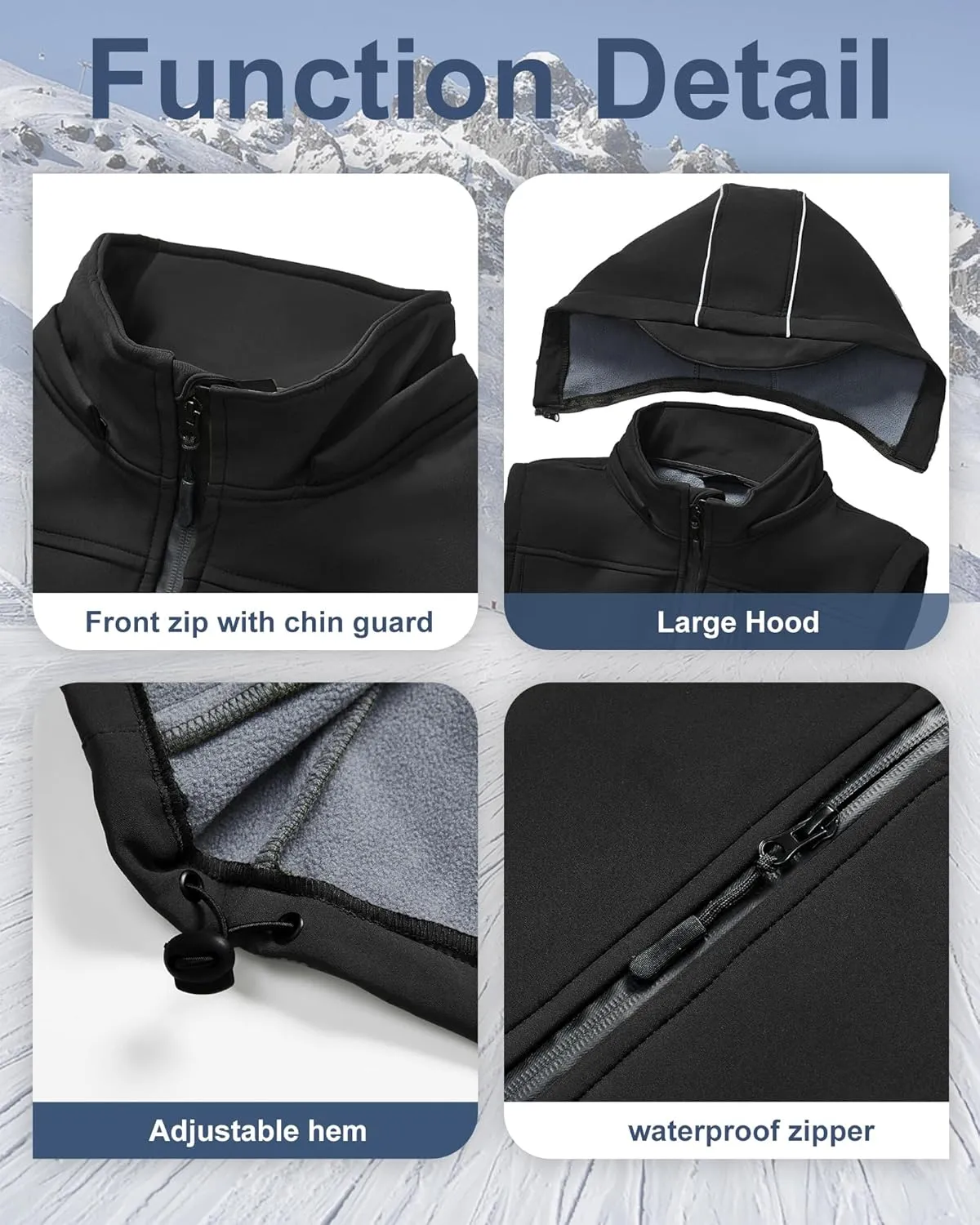 Men's Golf Vest Windproof Softshell Vest Running Outerwear Fleece Lined Sleeveless Jacket for Hiking Travel