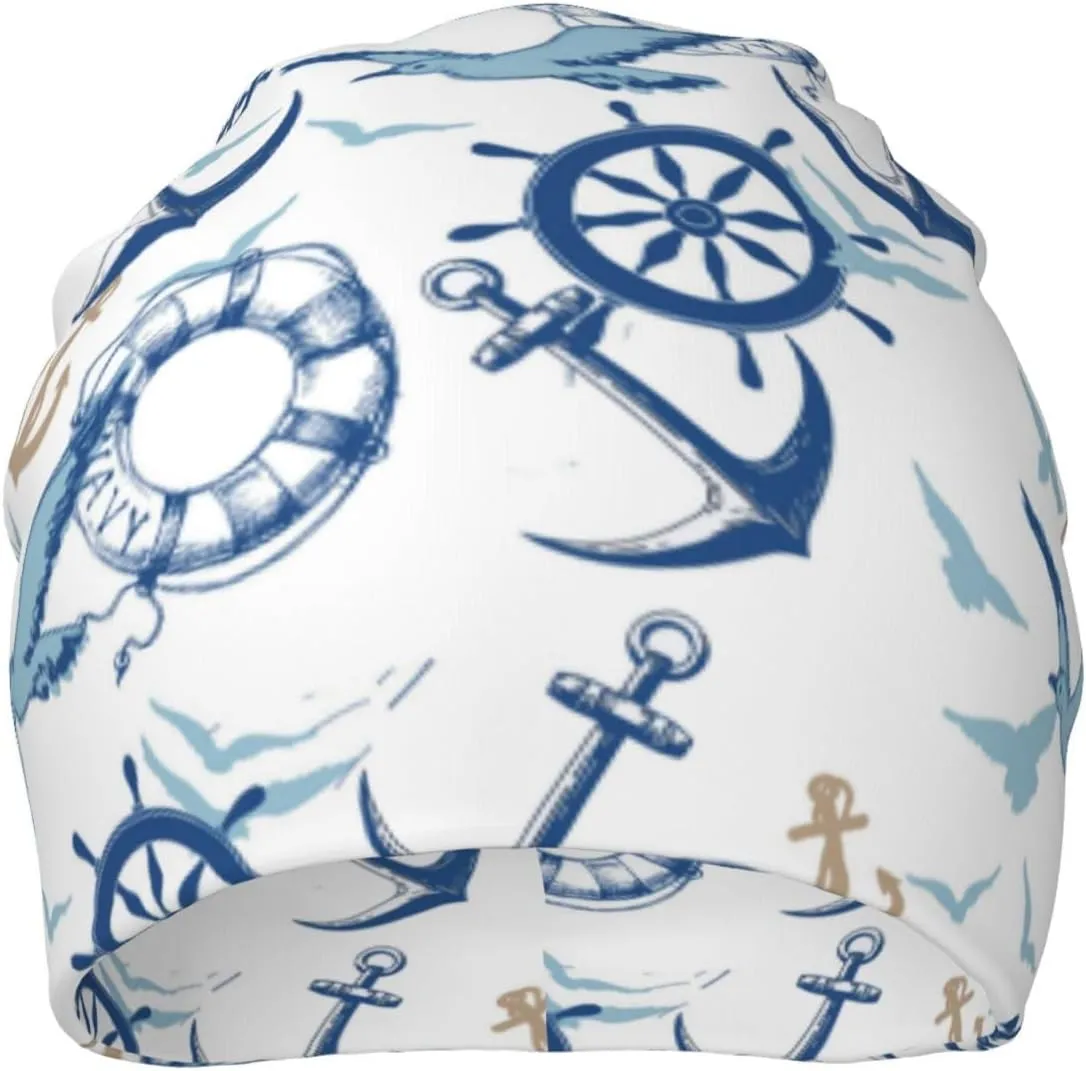 Nautical Anchor Knit Beanie Hat Adults Stretch Knitted Skull Beanies Cap Hats for Women Men