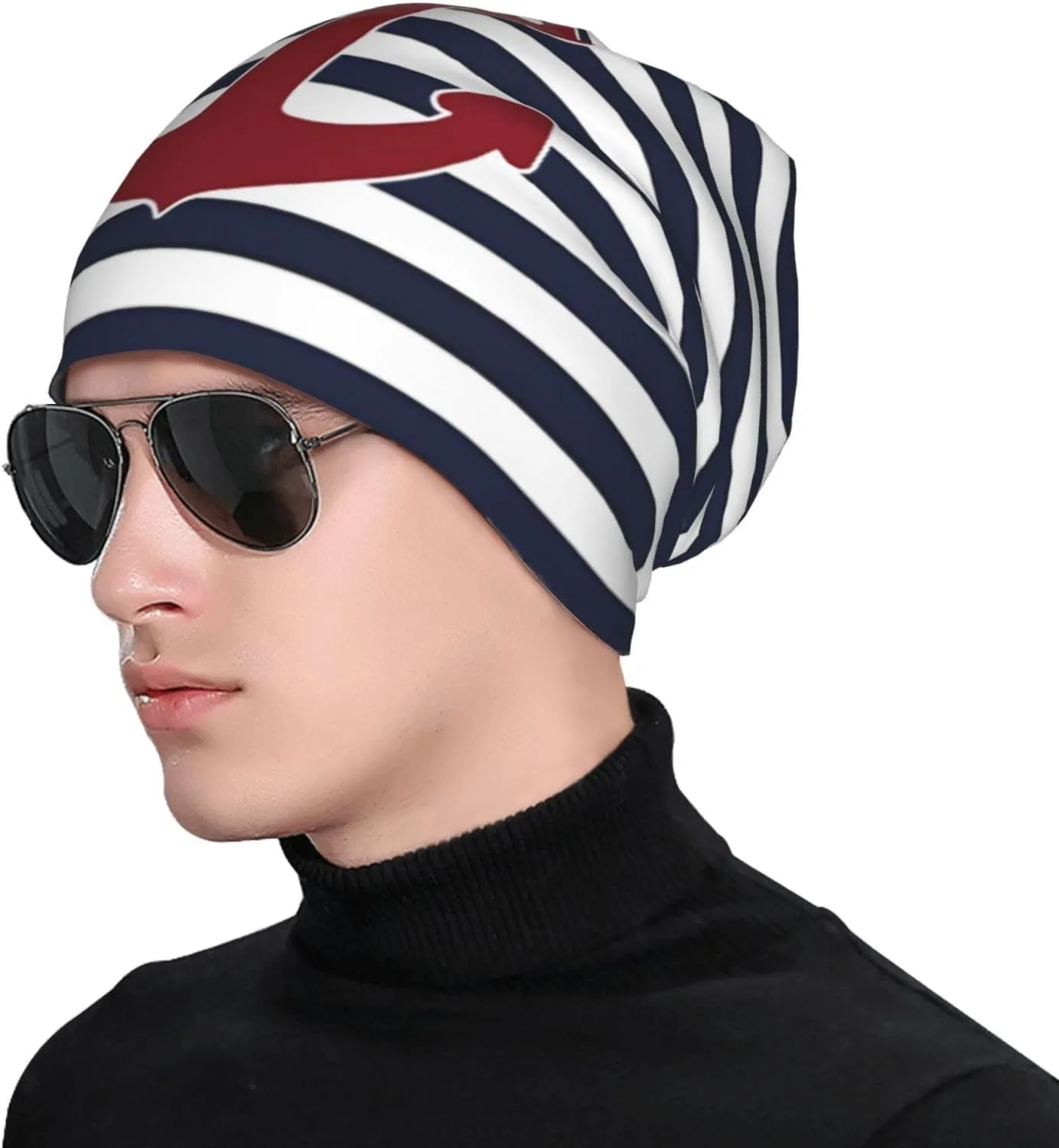 Nautical Anchor Knit Beanie Hat Adults Stretch Knitted Skull Beanies Cap Hats for Women Men