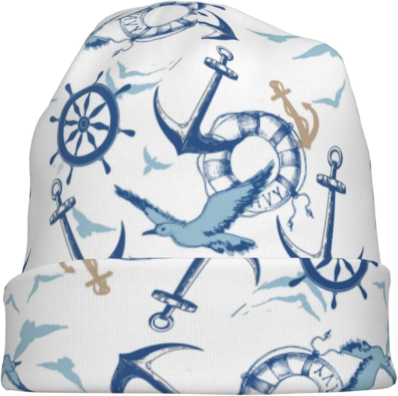 Nautical Anchor Knit Beanie Hat Adults Stretch Knitted Skull Beanies Cap Hats for Women Men