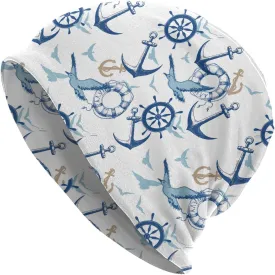 Nautical Anchor Knit Beanie Hat Adults Stretch Knitted Skull Beanies Cap Hats for Women Men