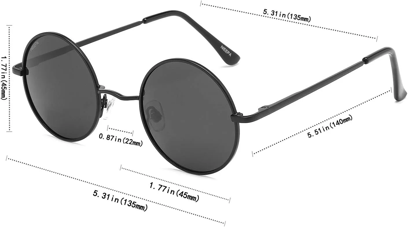NIEEPA Vintage Small Round Polarized Hippie Sunglasses for Men Women Circle Sun Glasses NP1002