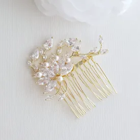 Petite Flower Bridal Hairpiece in Gold- Kika