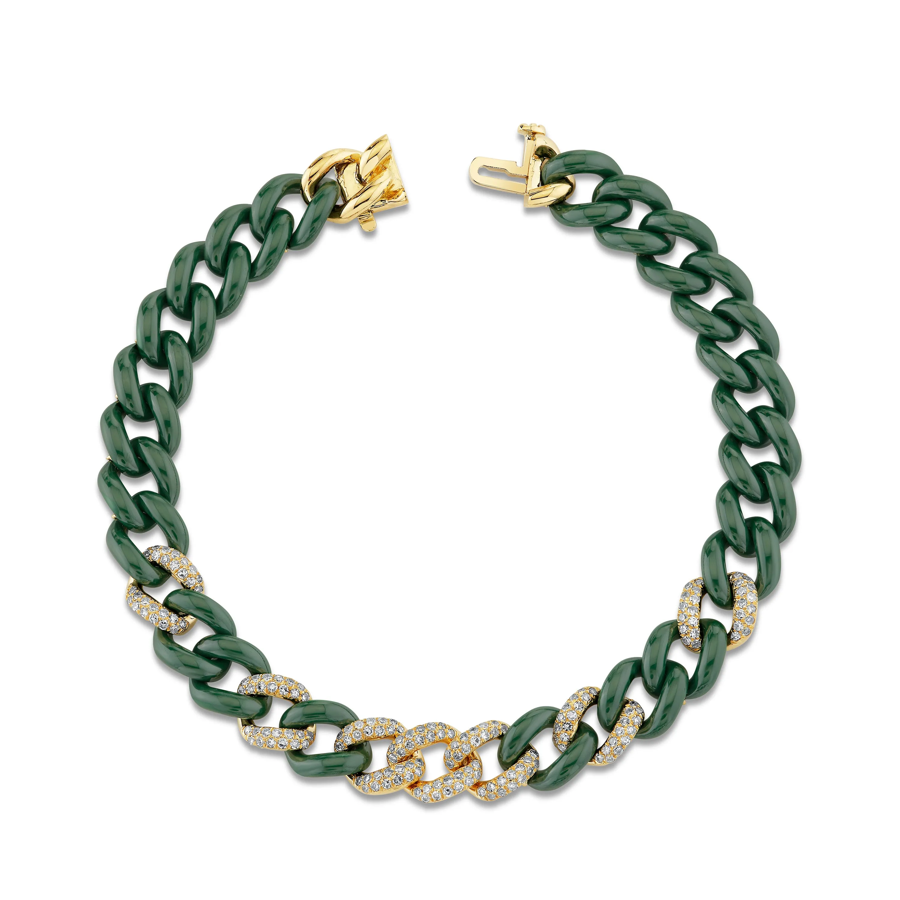 READY TO SHIP DIAMOND 7 PAVE & GREEN CERAMIC MEDIUM LINK BRACELET