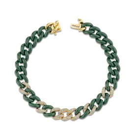 READY TO SHIP DIAMOND 7 PAVE & GREEN CERAMIC MEDIUM LINK BRACELET