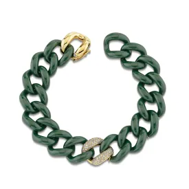 READY TO SHIP DIAMOND SINGLE PAVE GREEN CERAMIC JUMBO LINK BRACELET