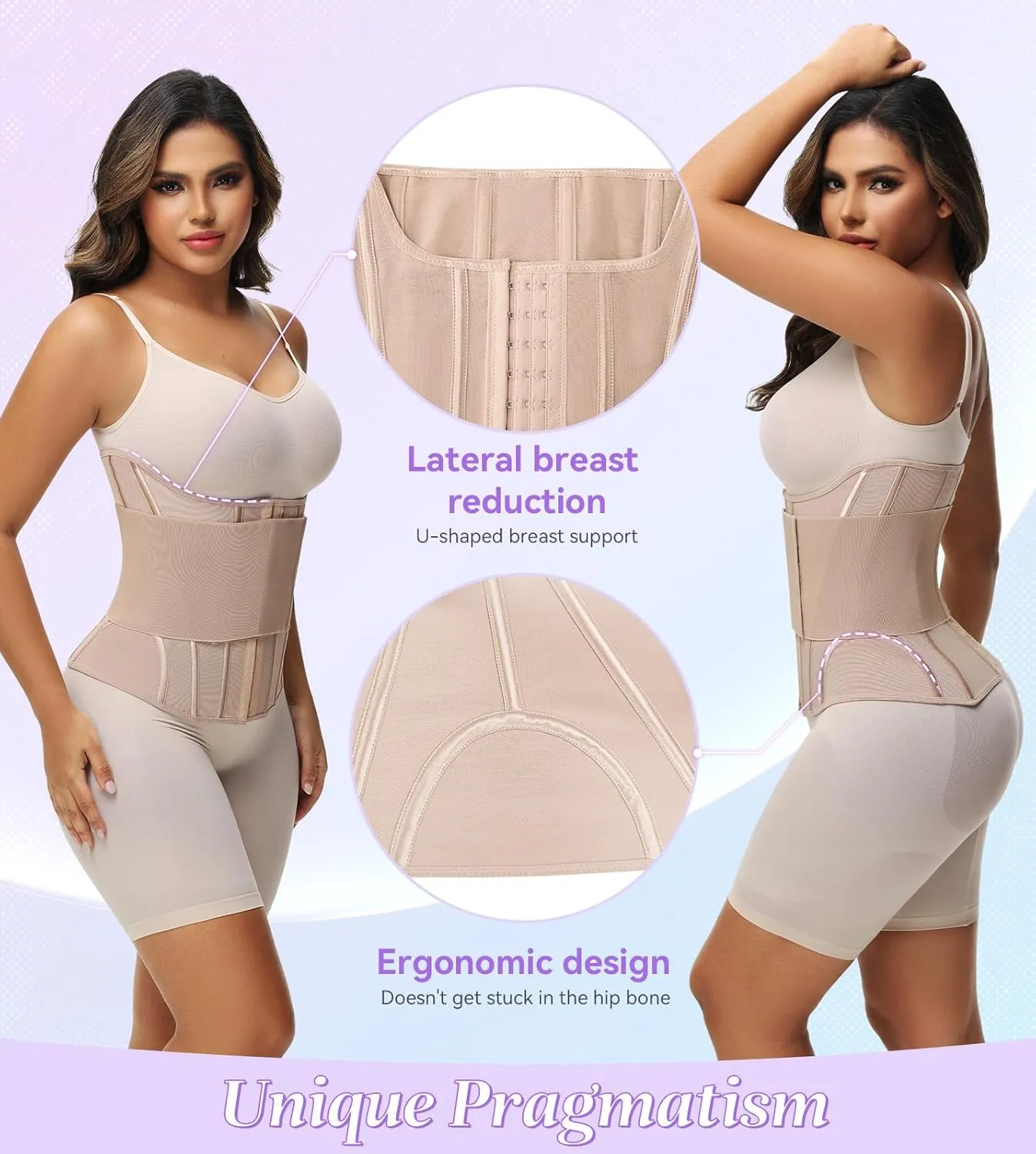 SHAPSHE Waist Trainer for Women Tummy Control Waist Cincher Workout Corset Shapewear Body Shaper With Hooks