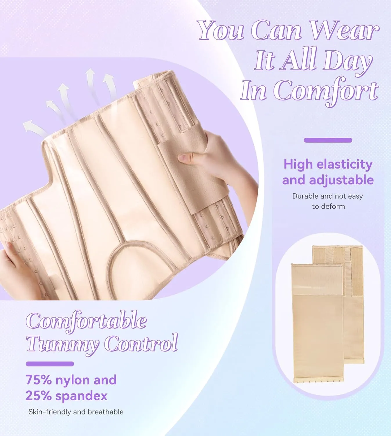 SHAPSHE Waist Trainer for Women Tummy Control Waist Cincher Workout Corset Shapewear Body Shaper With Hooks