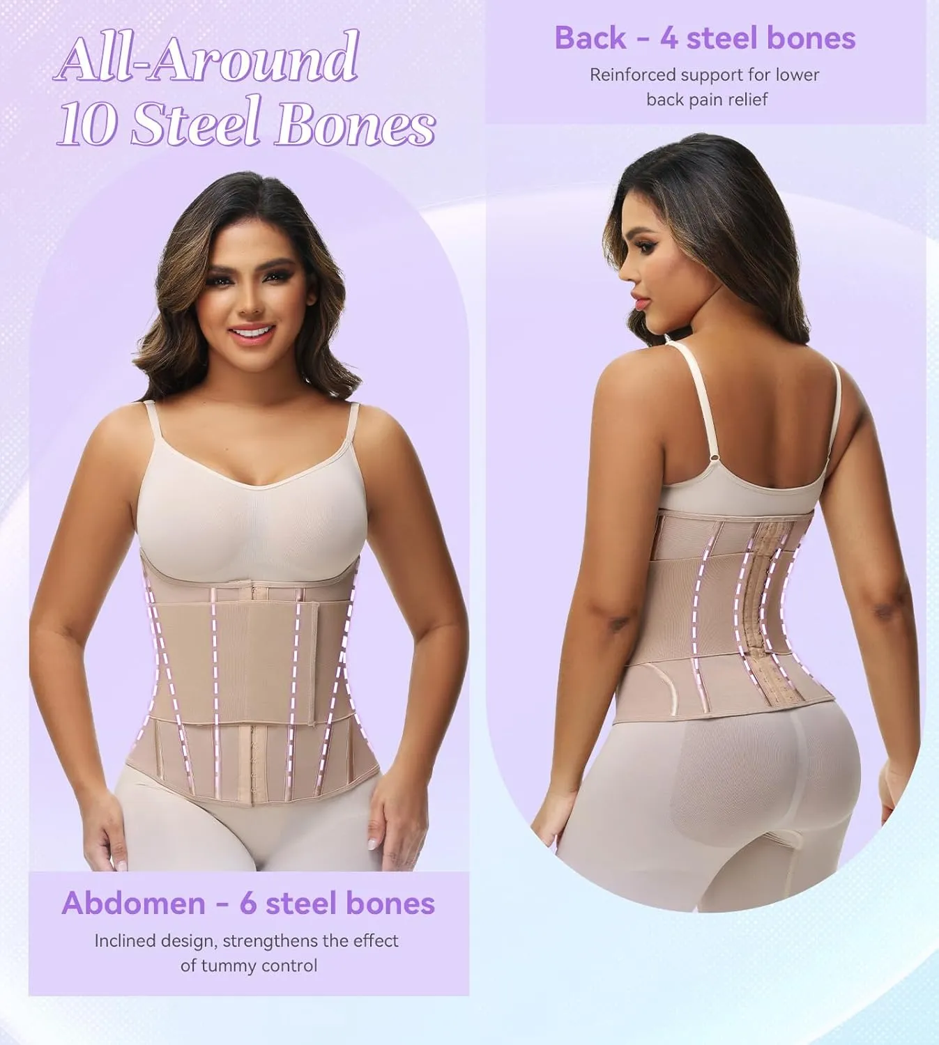 SHAPSHE Waist Trainer for Women Tummy Control Waist Cincher Workout Corset Shapewear Body Shaper With Hooks