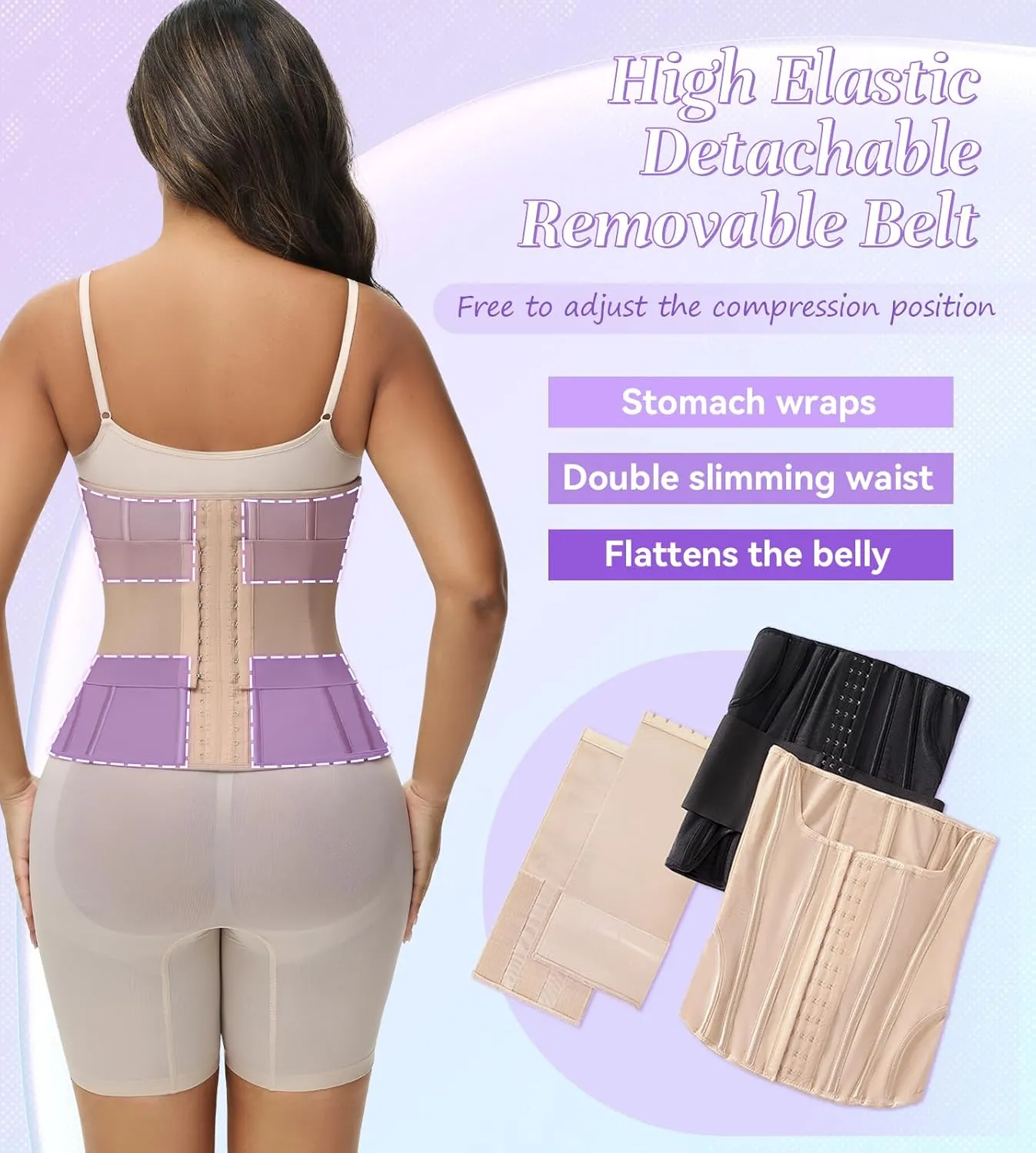 SHAPSHE Waist Trainer for Women Tummy Control Waist Cincher Workout Corset Shapewear Body Shaper With Hooks