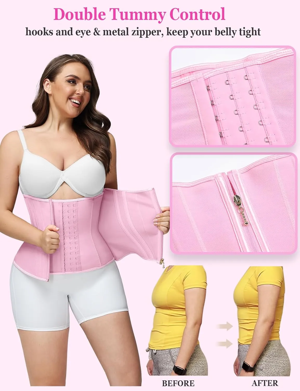 SHAPSHE Waist Trainer for Women Tummy Control Workout Waist Cincher Corset Shapewear Body Shaper with Zipper Hook