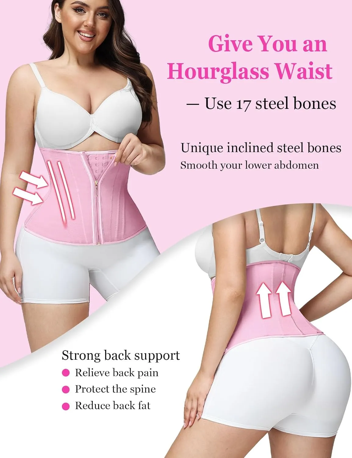 SHAPSHE Waist Trainer for Women Tummy Control Workout Waist Cincher Corset Shapewear Body Shaper with Zipper Hook