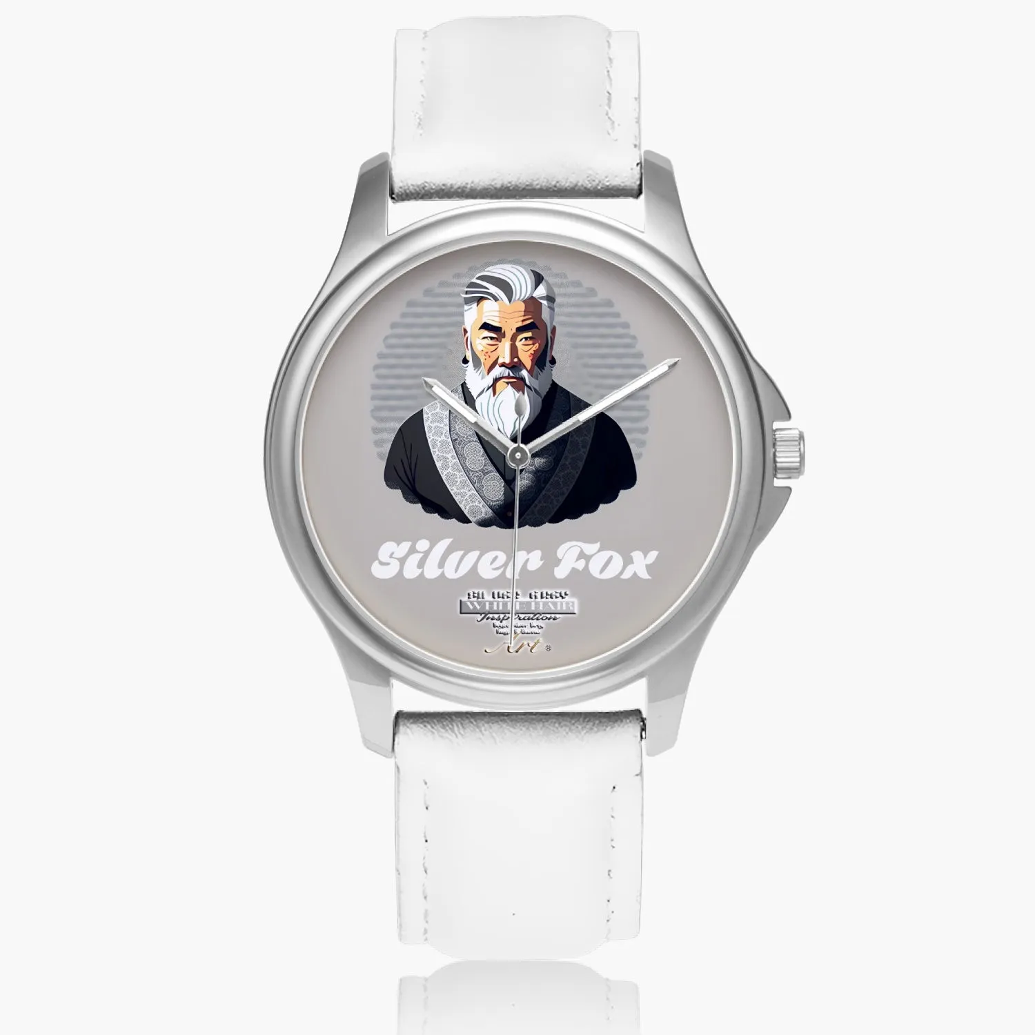 Silverfox gentlemen Stylish Classic Leather Strap Quartz Watch (Silver)