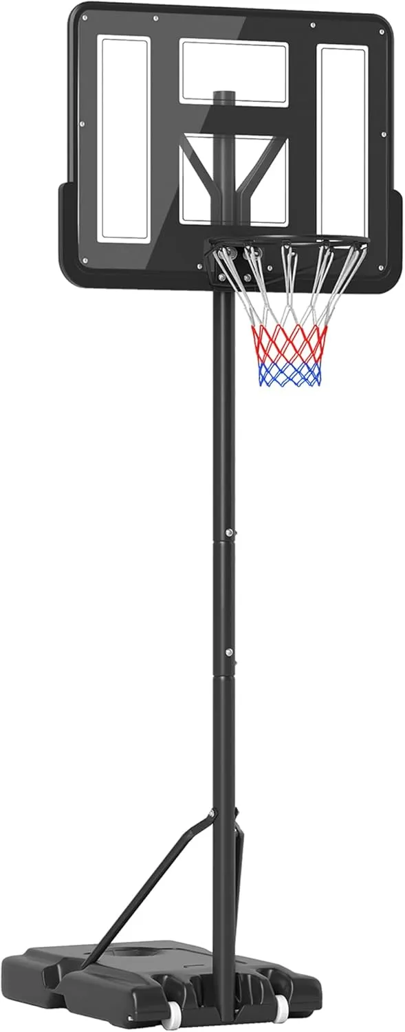 Soozier Portable Basketball Hoop, 5.2-10' Adjustable Height, Weight Base with Ball Holder, Basket Ball Stand on Wheels with 43" Backboard for Outdoor Junior Youth Adult Use