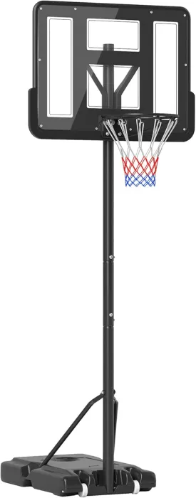 Soozier Portable Basketball Hoop, 5.2-10' Adjustable Height, Weight Base with Ball Holder, Basket Ball Stand on Wheels with 43" Backboard for Outdoor Junior Youth Adult Use