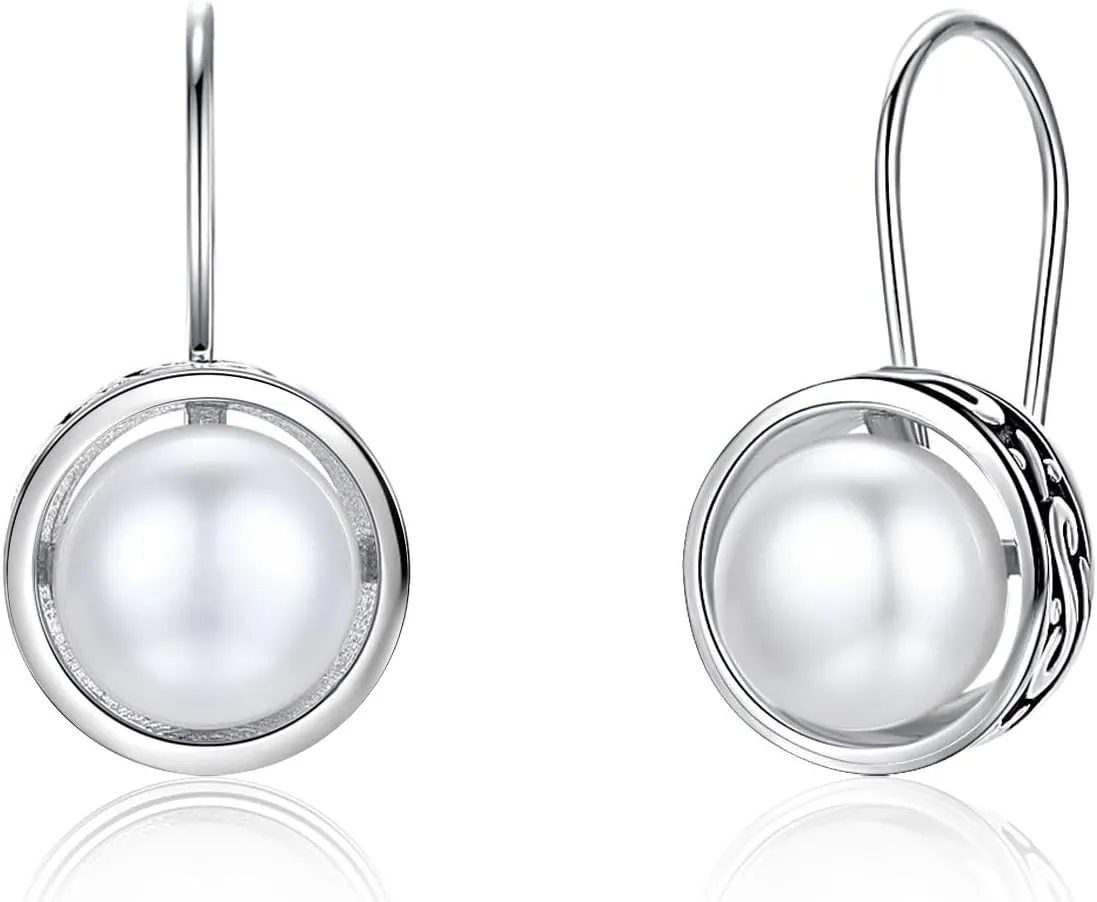 Sterling Silver Freshwater Cultured Pearl Drop Earrings for Women, AAA  Quality Leverback White Pearl Earrings Dangle Hypoallergenic Jewelry