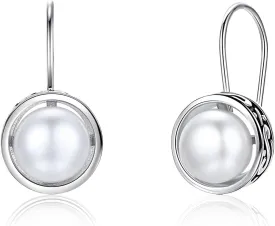 Sterling Silver Freshwater Cultured Pearl Drop Earrings for Women, AAA  Quality Leverback White Pearl Earrings Dangle Hypoallergenic Jewelry