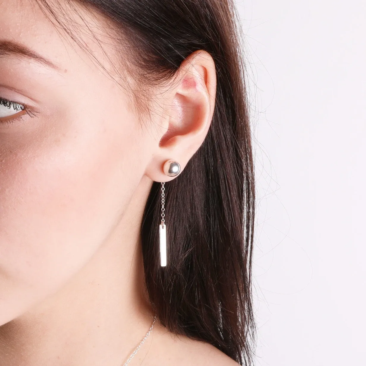 Sterling silver long chain bar Stud earrings