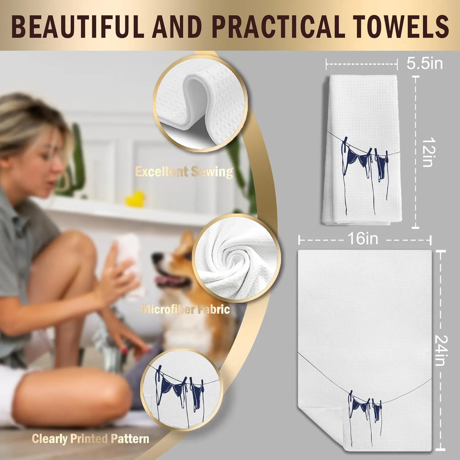 Summer Beach Coastal Hand Towels for Bathroom Decor, Coastal Beach Kitchen Towels, Minimalist Summer Wears Beachy Decorative Dish Tea Towels for Kitchen, 16x24 Inches