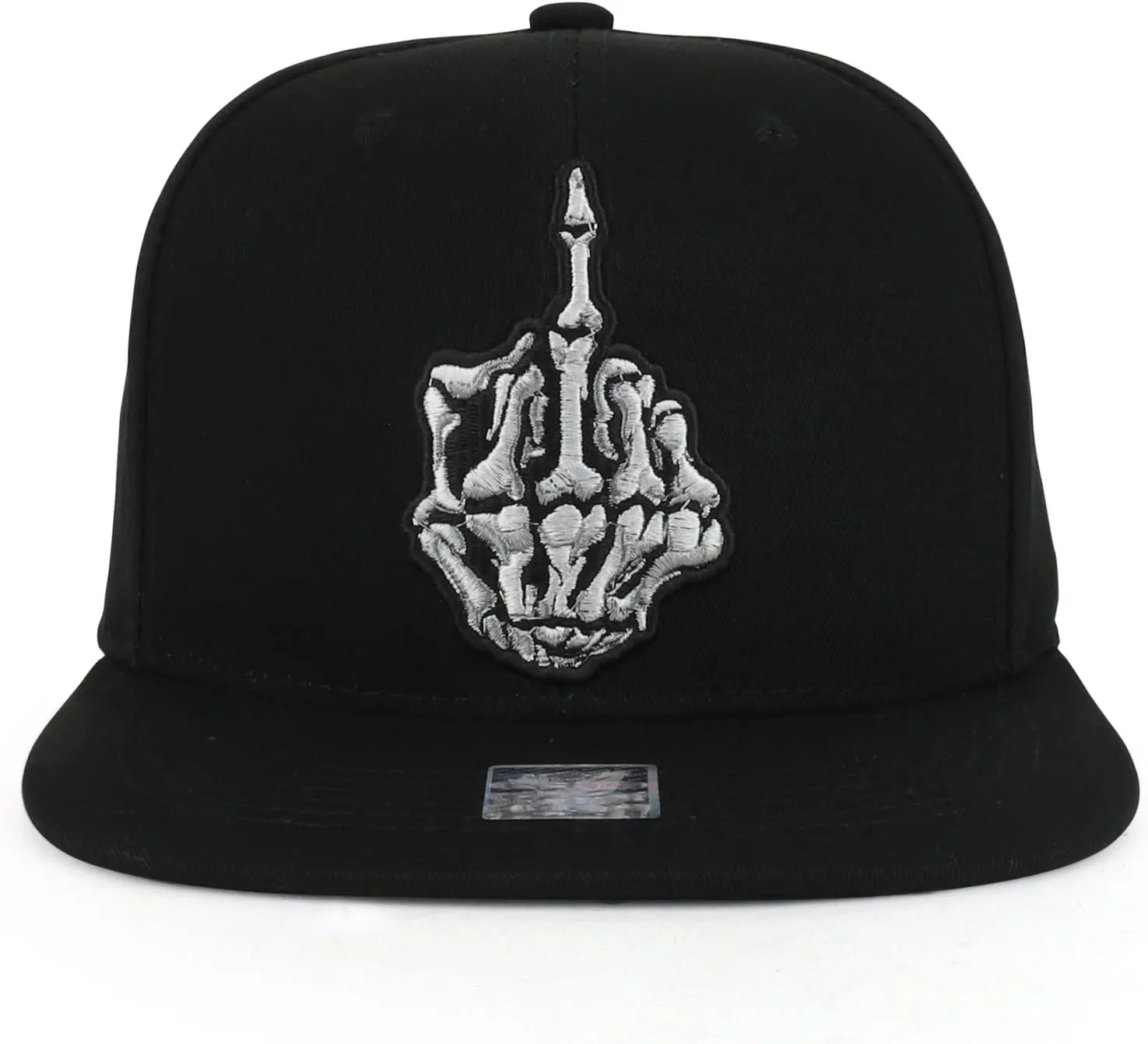 Trendy Apparel Shop Skeleton Middle Finger Embroidered Flatbill Snapback Cap