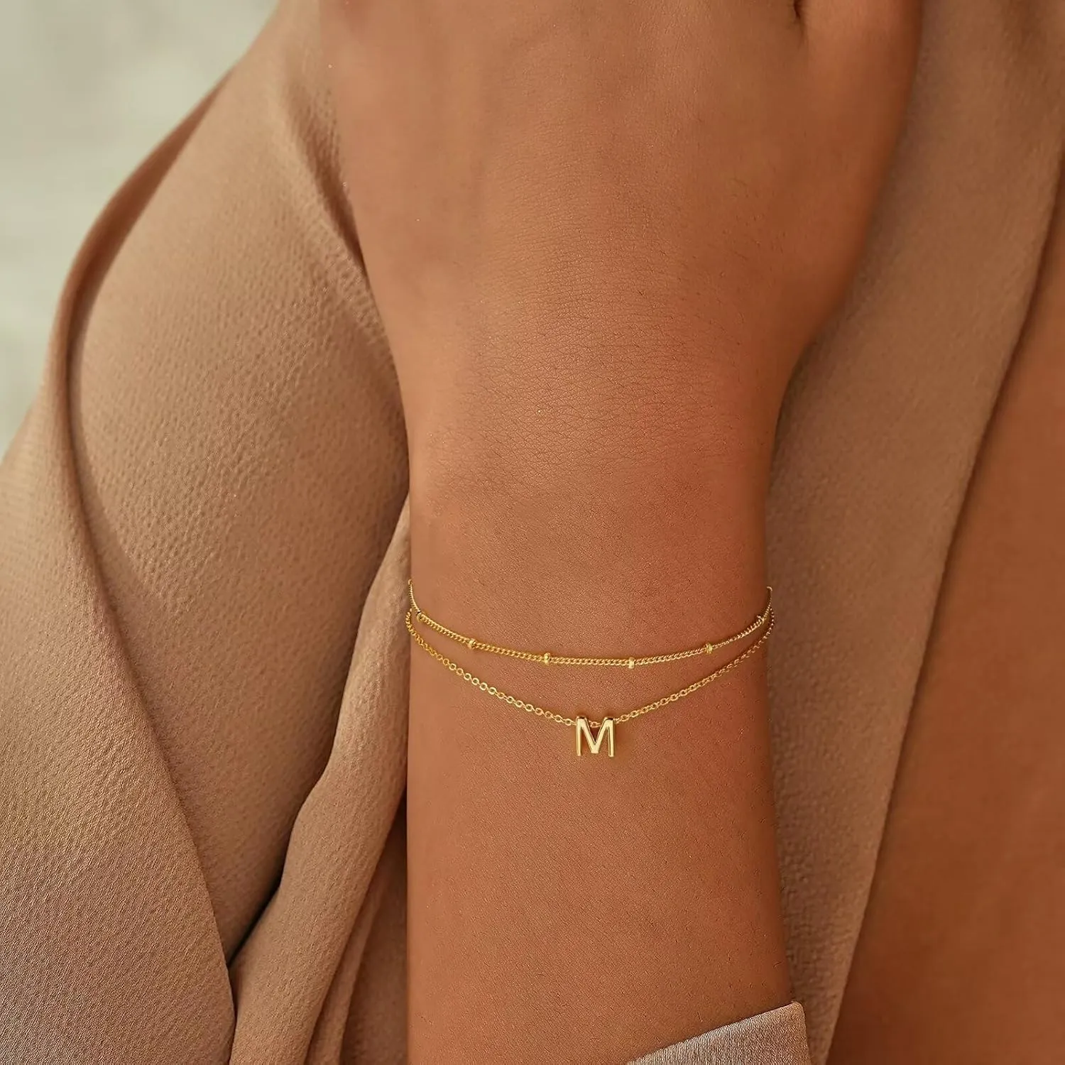 Turandoss Gold Initial Bracelets for Women, Dainty 18K Real Gold Plated Layered Letter A-Z Initial Bracelets Personalized 26 Alphabet Monogram Gold Bracelets for Women Jewelry Gifts Trendy