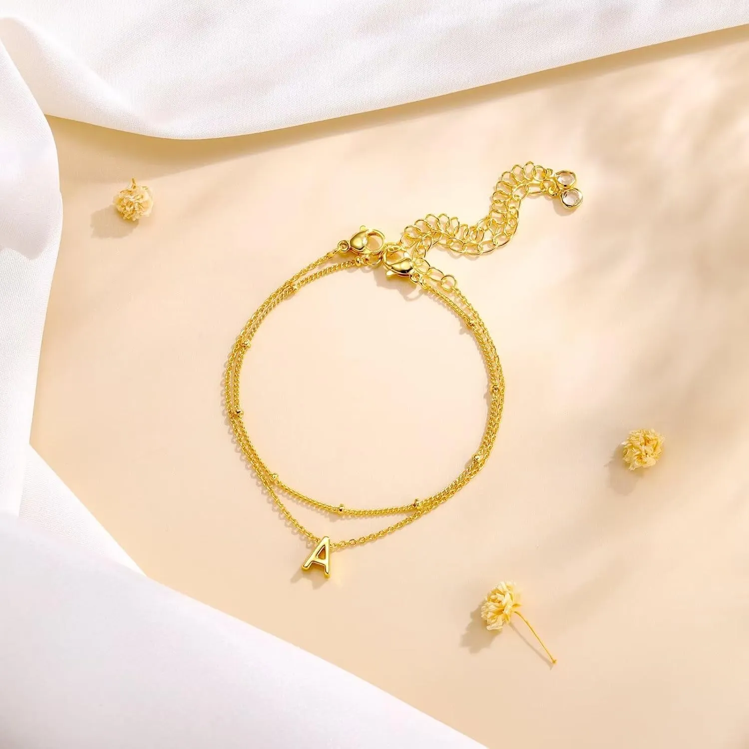 Turandoss Gold Initial Bracelets for Women, Dainty 18K Real Gold Plated Layered Letter A-Z Initial Bracelets Personalized 26 Alphabet Monogram Gold Bracelets for Women Jewelry Gifts Trendy