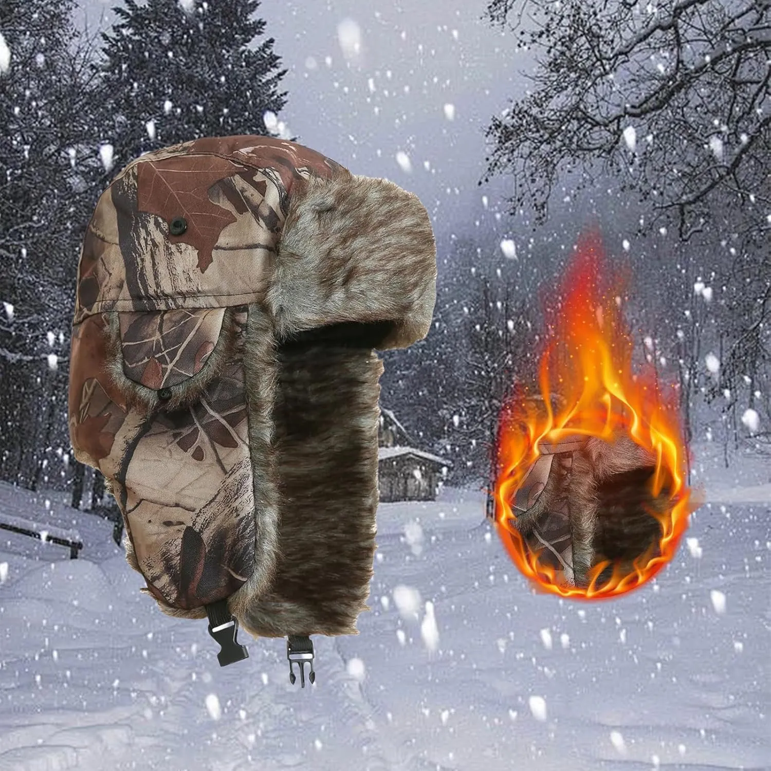 Ushanka Hat for Men Women Faux Fur Trapper Hat with Ear Flaps, Windproof Waterproof Russian Hats