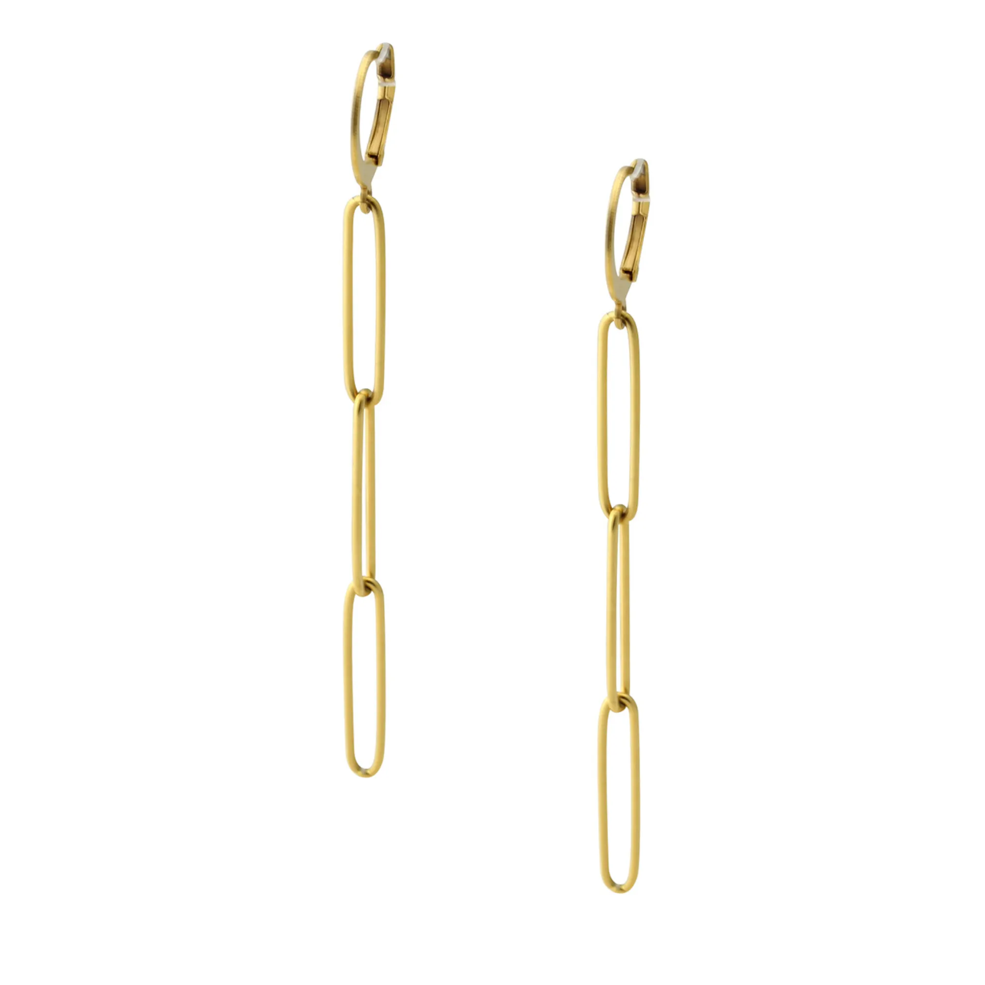 Waterproof "Imperméable” Polished Gold Chain Leverback Earrings
