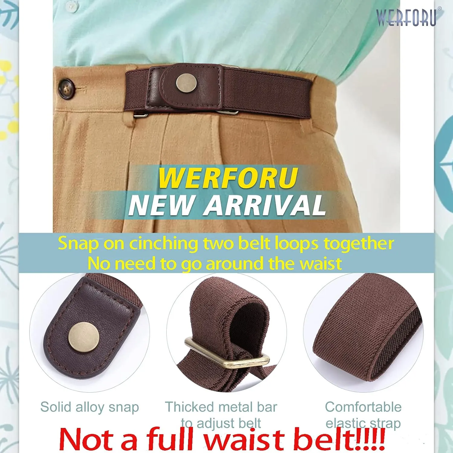 WERFORU Women 2 Loop No Buckle Elastic Belt for Women Men Side belts Buckle Free Stretch Belt for Jeans Pants