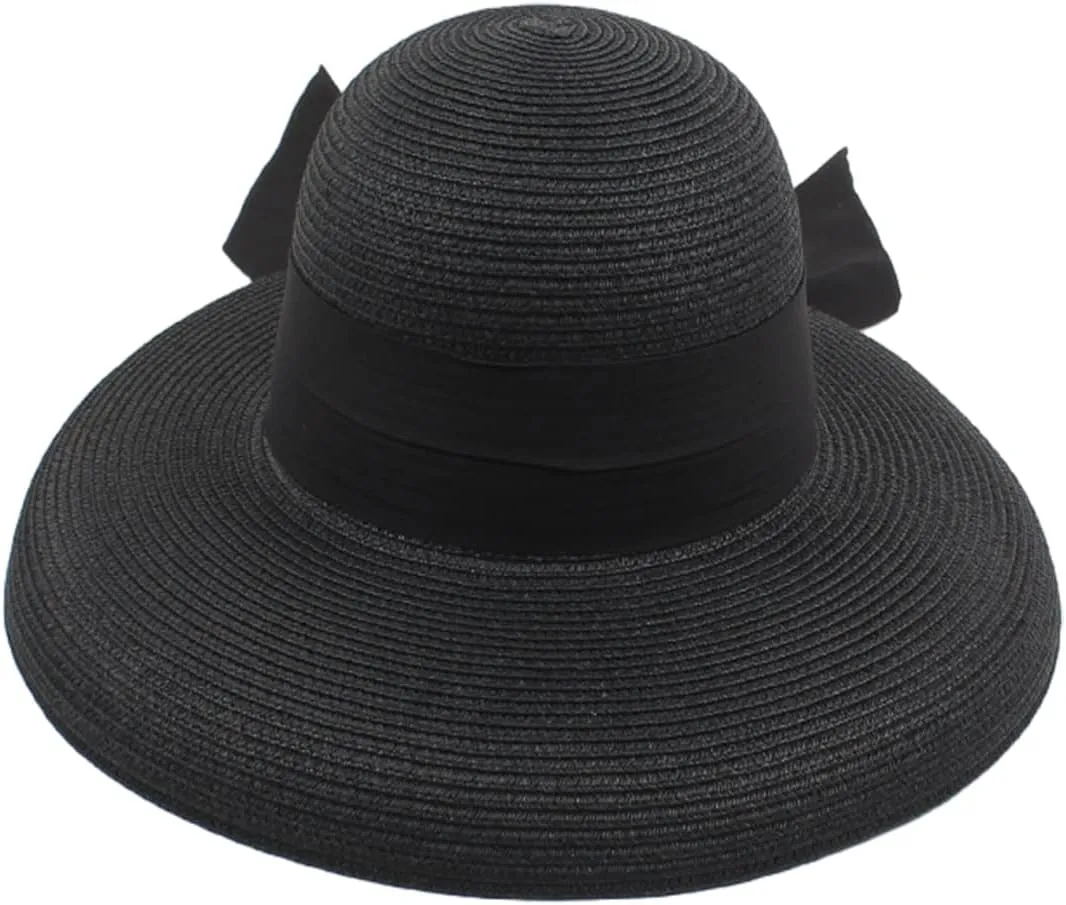 Women Floppy Beach Hat Wide Brim Panama Straw hat Fedora Beach Sun Cap Packable Summer Cap with Bow