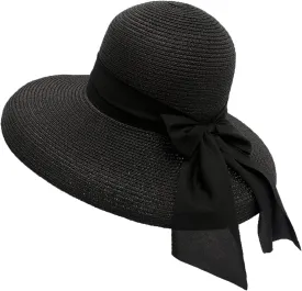 Women Floppy Beach Hat Wide Brim Panama Straw hat Fedora Beach Sun Cap Packable Summer Cap with Bow