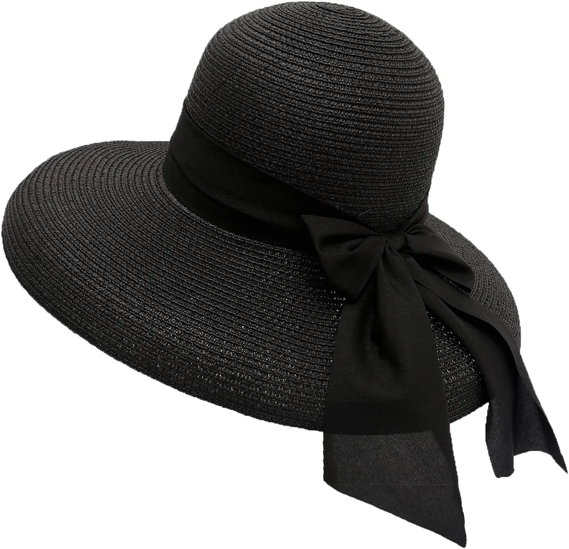 Women Floppy Beach Hat Wide Brim Panama Straw hat Fedora Beach Sun Cap Packable Summer Cap with Bow