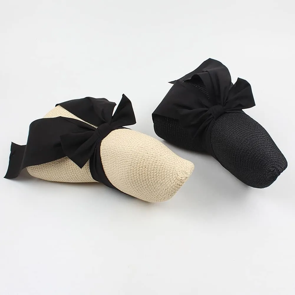 Women Floppy Beach Hat Wide Brim Panama Straw hat Fedora Beach Sun Cap Packable Summer Cap with Bow