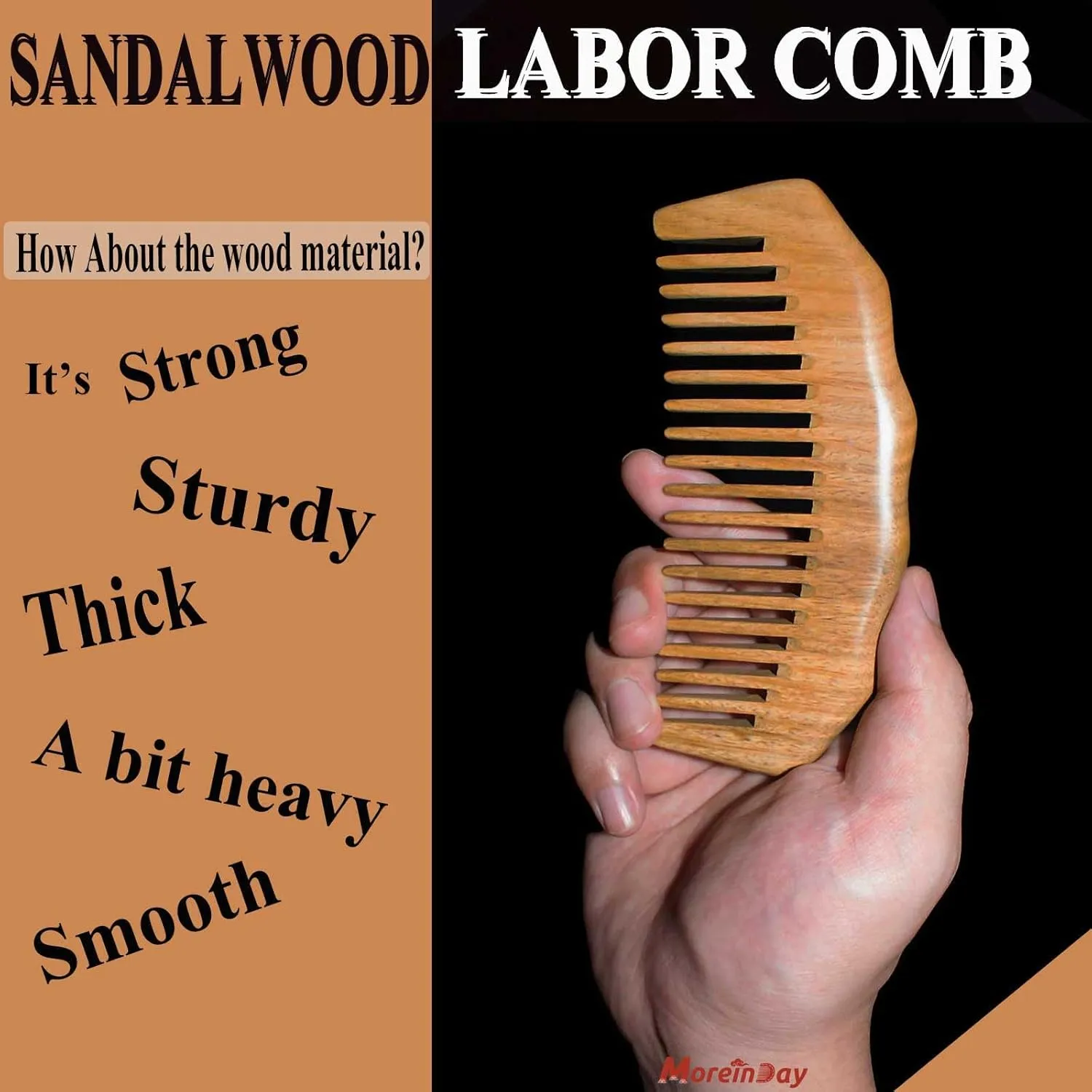 Wooden Comb, Labor Comb, Wide Tooth for Curls, Green Sandalwood for Women Hair Growth
