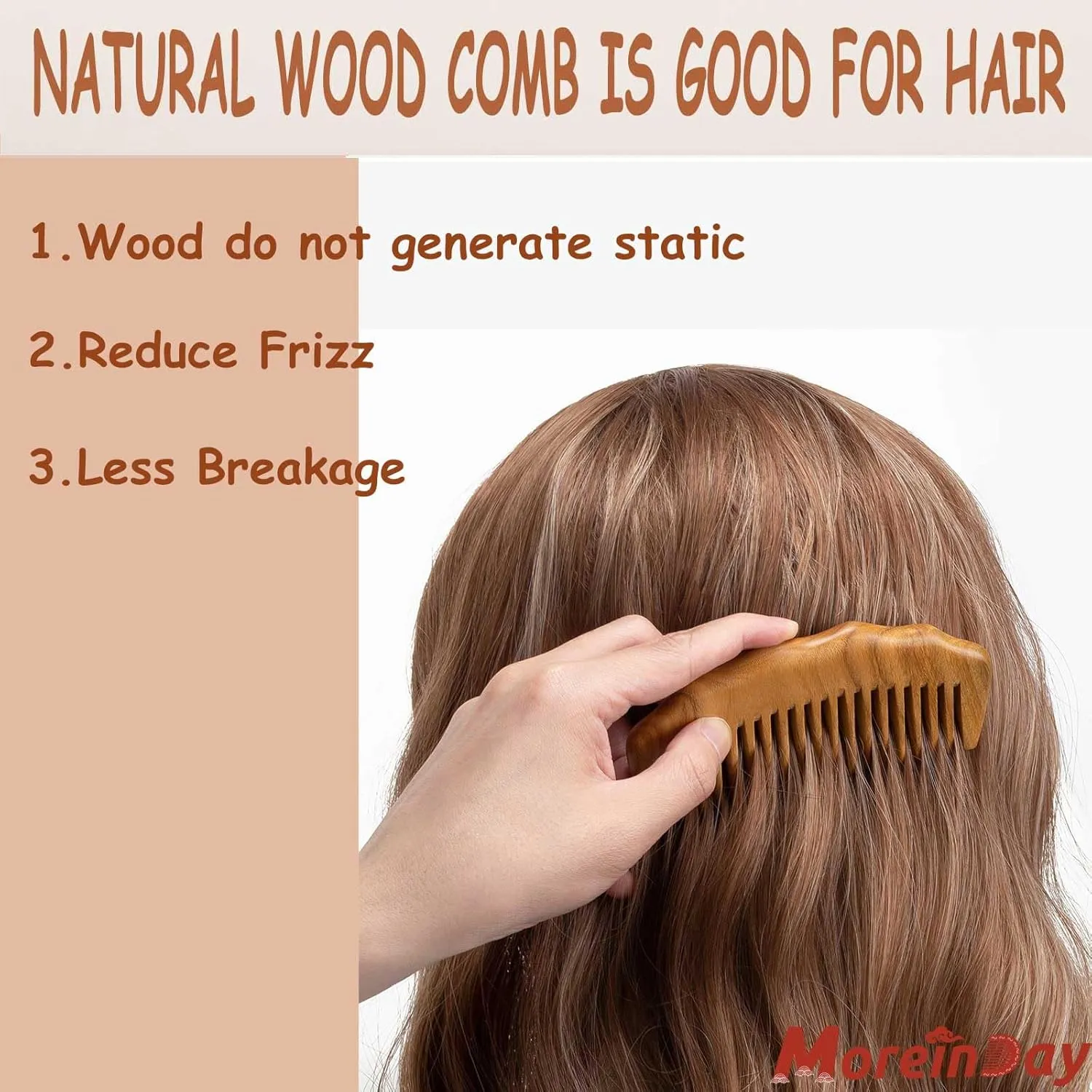 Wooden Comb, Labor Comb, Wide Tooth for Curls, Green Sandalwood for Women Hair Growth