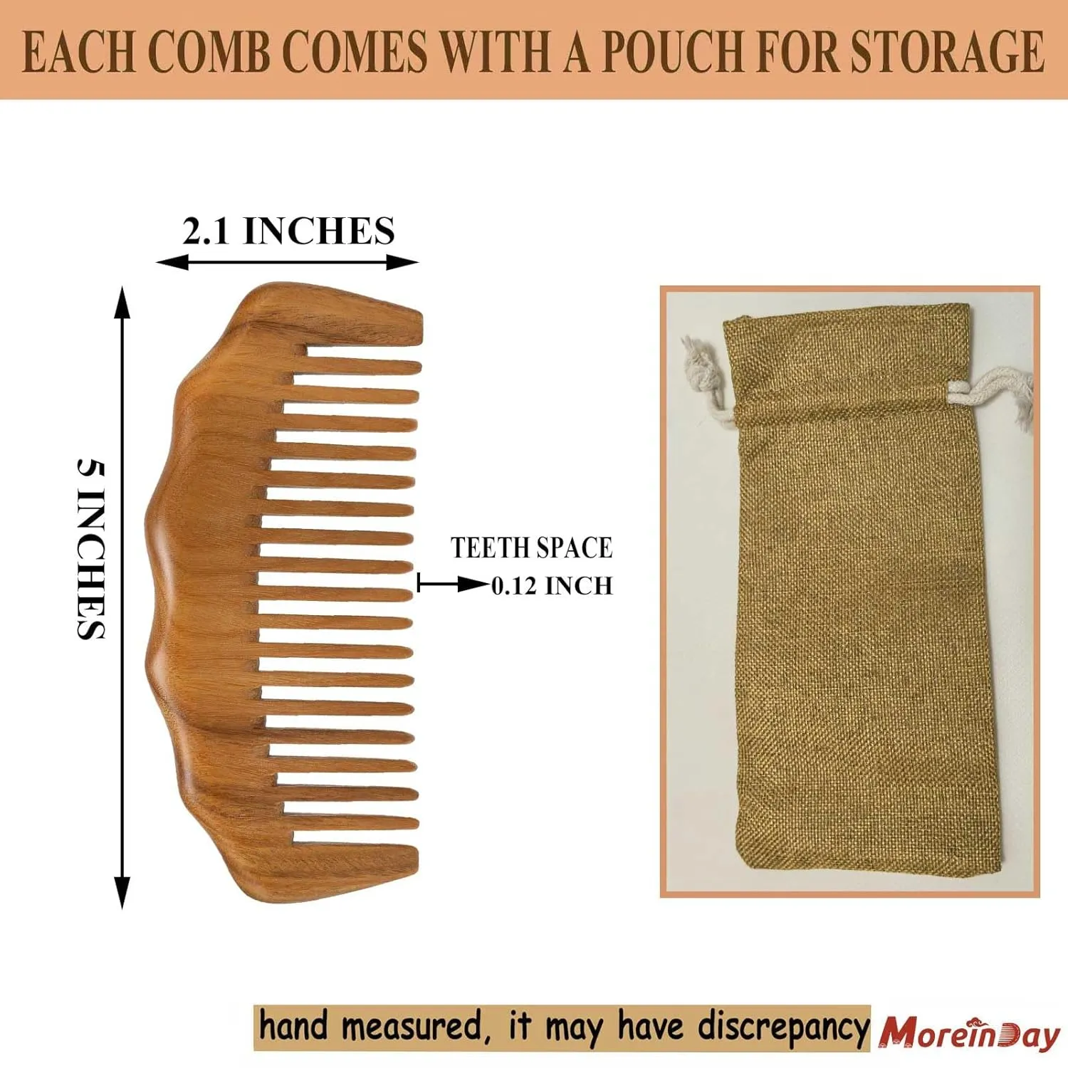 Wooden Comb, Labor Comb, Wide Tooth for Curls, Green Sandalwood for Women Hair Growth