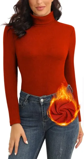 WOWENY Womens Fashion Turtleneck Long Sleeve Thermal Shirts Slim Fit Soft Base Layer Underwear Tops