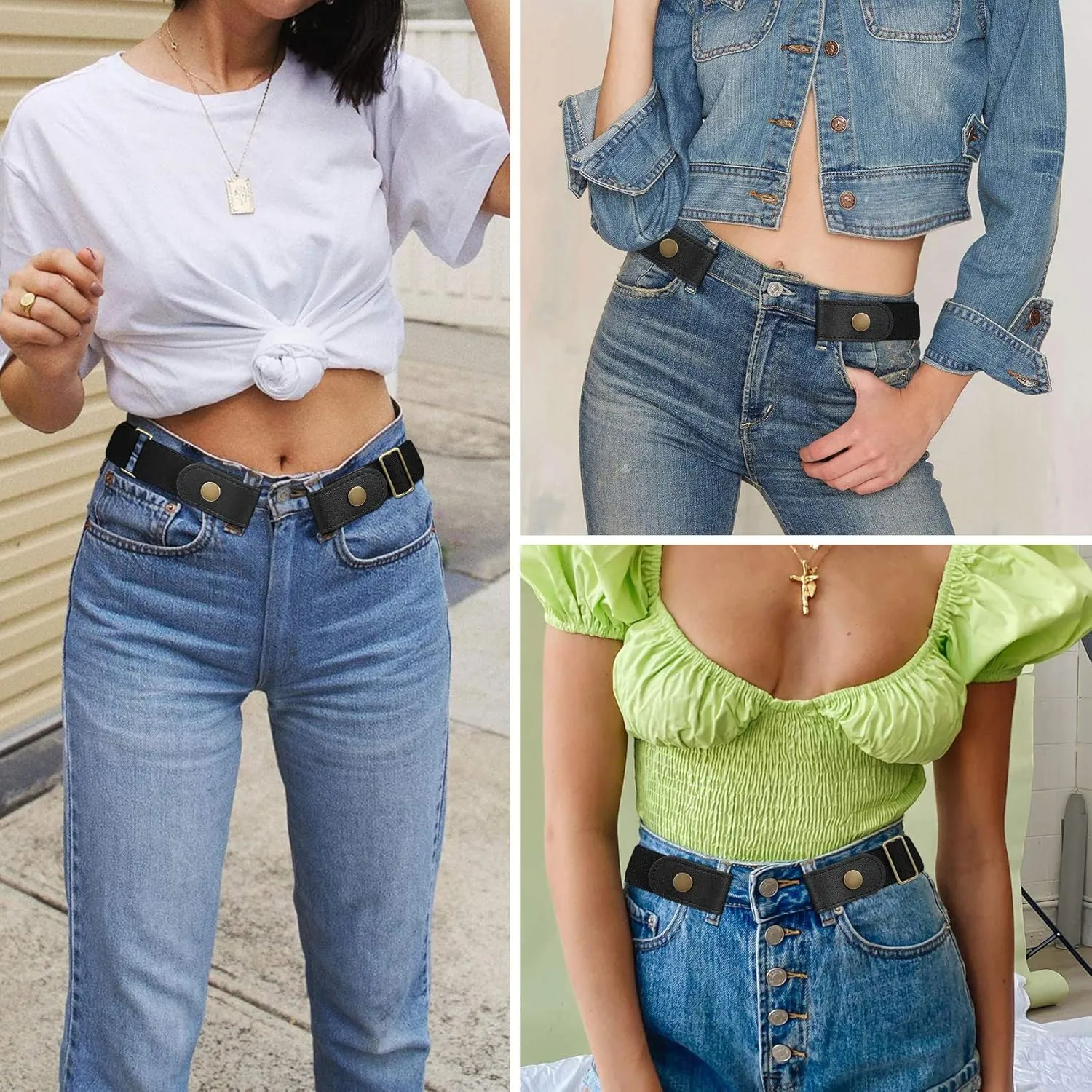 XZQTIVE Women/Men Buckle-Free Elastic Belt for Jeans, Ladies Invisible Belt Fits Waist 24-48 inches