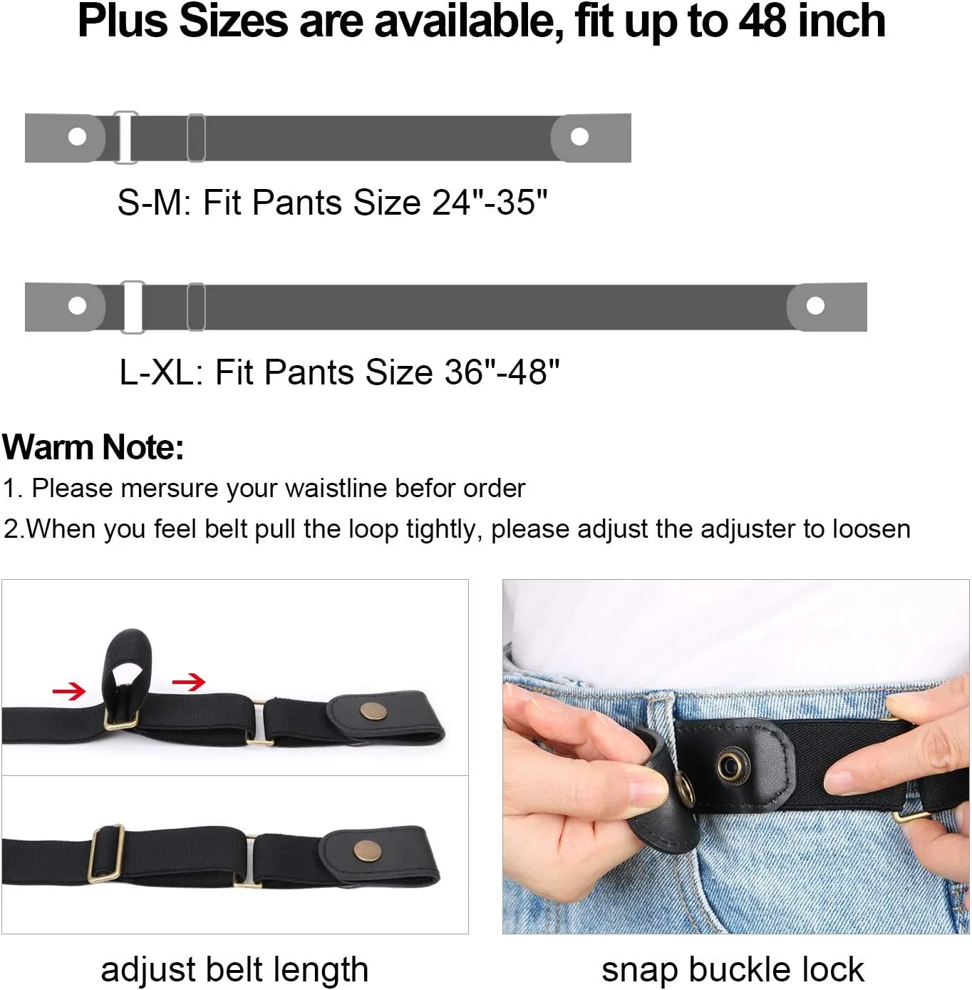 XZQTIVE Women/Men Buckle-Free Elastic Belt for Jeans, Ladies Invisible Belt Fits Waist 24-48 inches