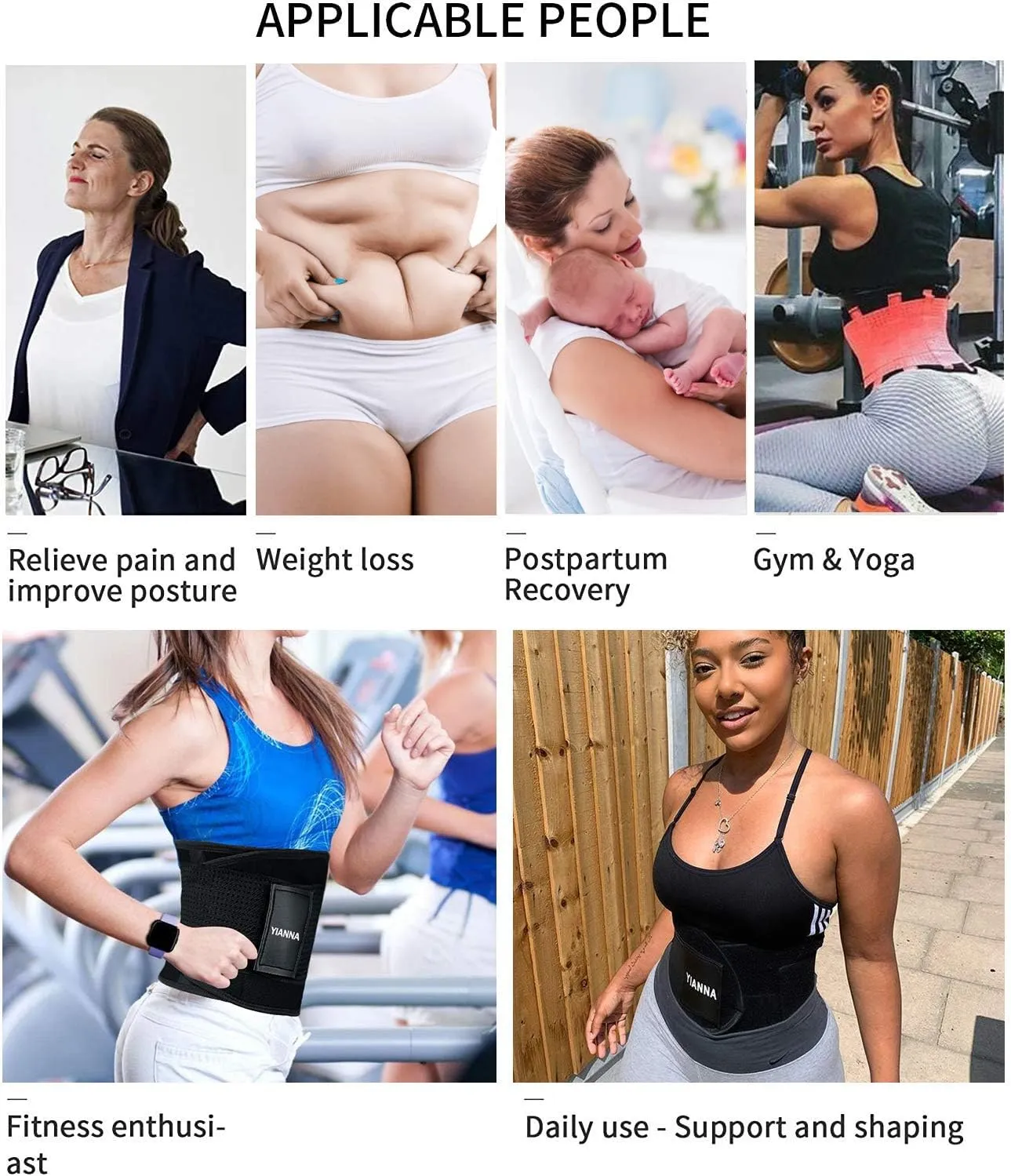 YIANNA Waist Trainer Belt for Women Waist Trimmer Weight Loss Workout Fitness Back Support Belts