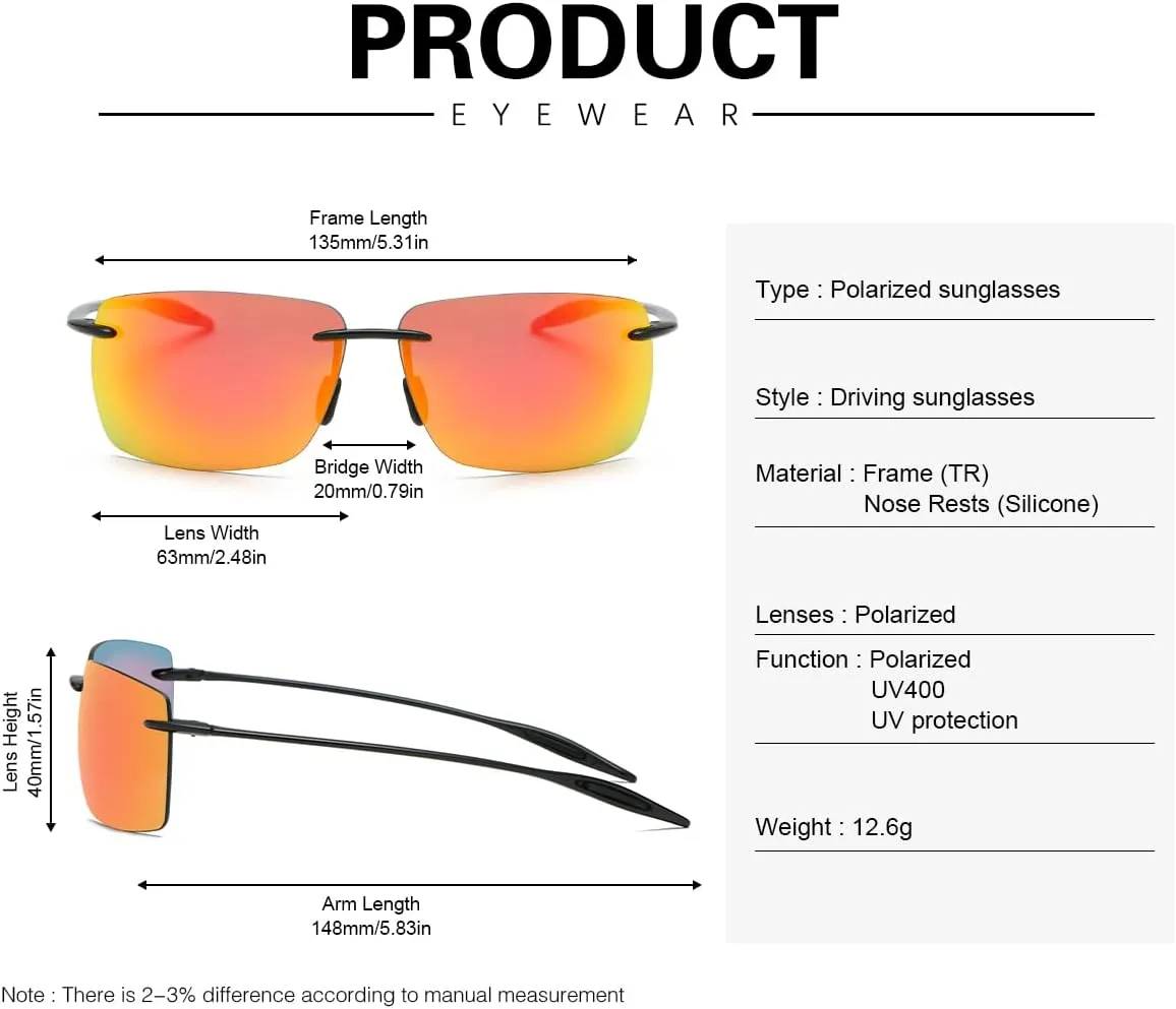 YIMI Rimless Polarized Sport Sunglasses for Men Women Driving Running Golf Glasses Anti Glare UV400 Protection Eyewear Shades