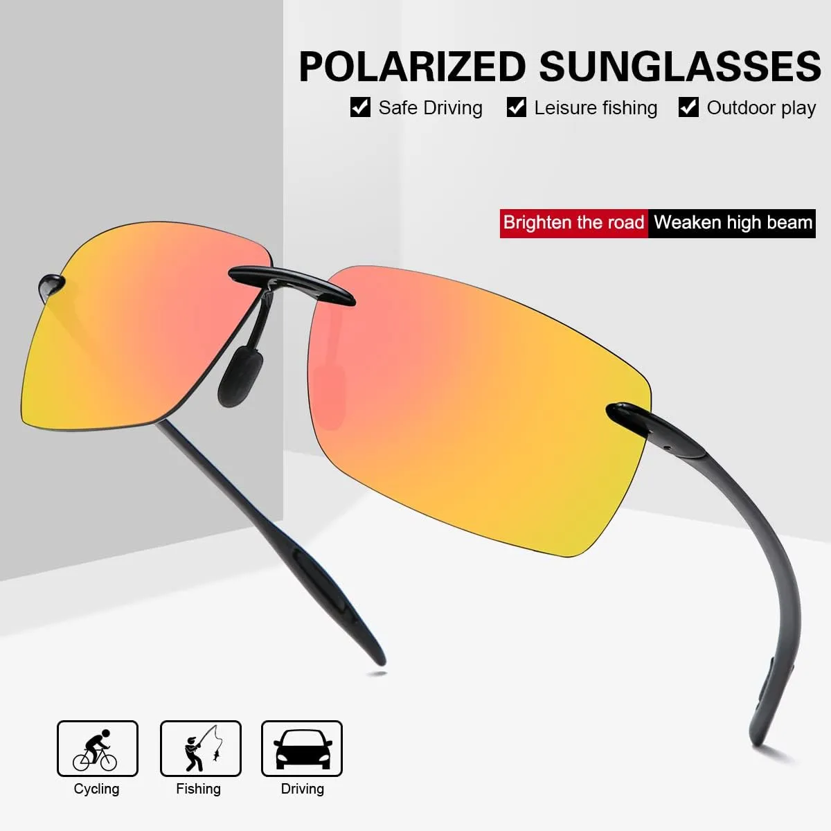 YIMI Rimless Polarized Sport Sunglasses for Men Women Driving Running Golf Glasses Anti Glare UV400 Protection Eyewear Shades