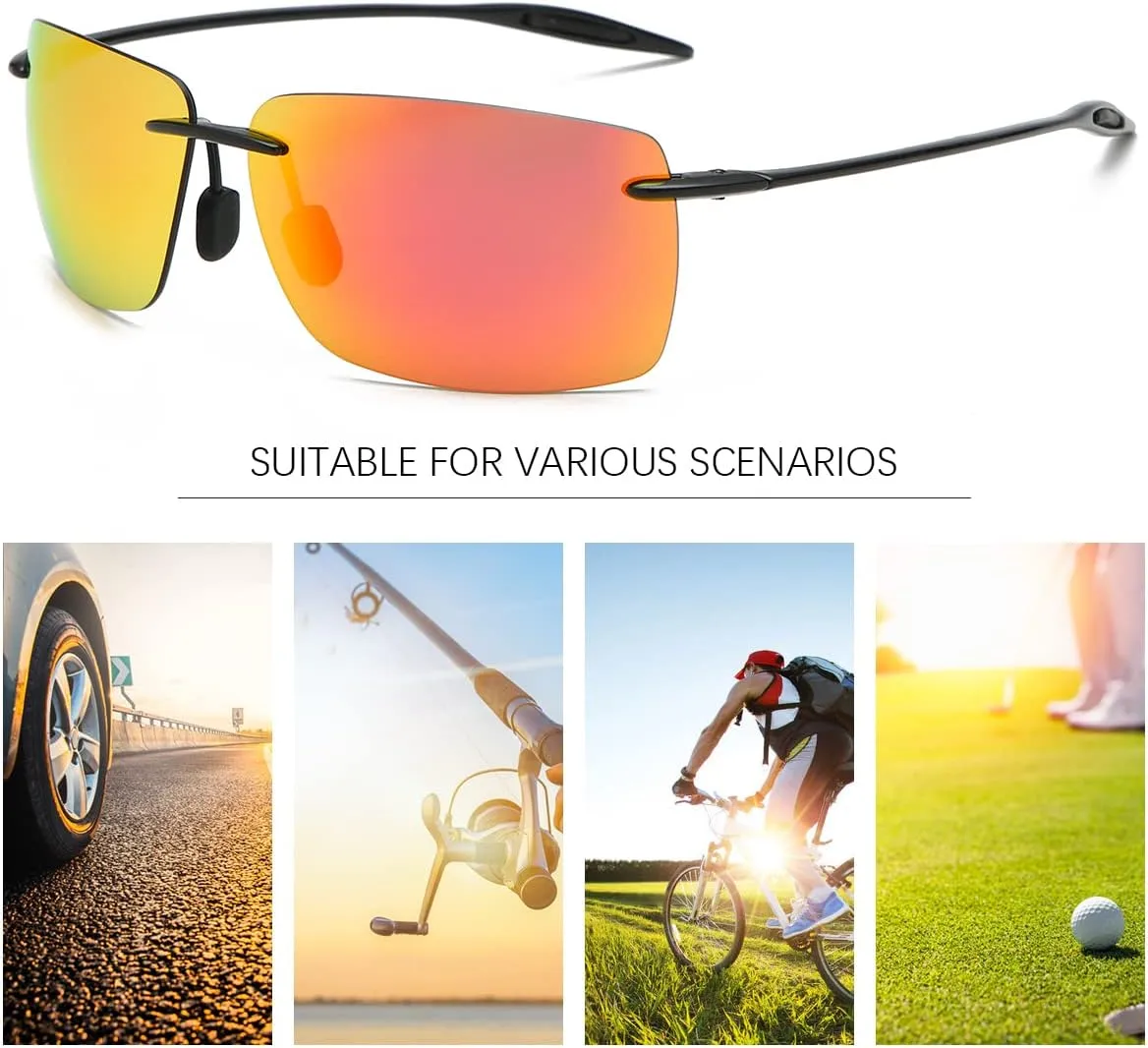 YIMI Rimless Polarized Sport Sunglasses for Men Women Driving Running Golf Glasses Anti Glare UV400 Protection Eyewear Shades