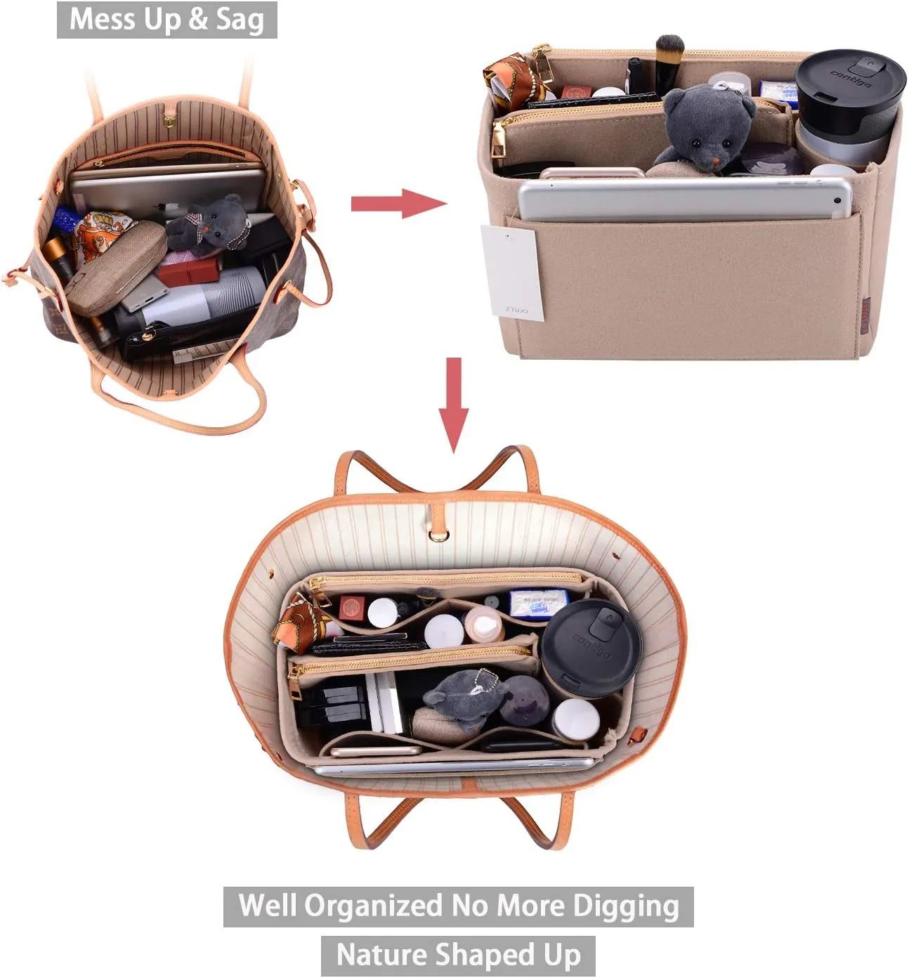 ZTUJO Purse Organizer, Felt Bag Organizer Purse Organizer Insert For Speedy, Neverfull, Graceful, Neverfull,Tote, Handbag,Shaper