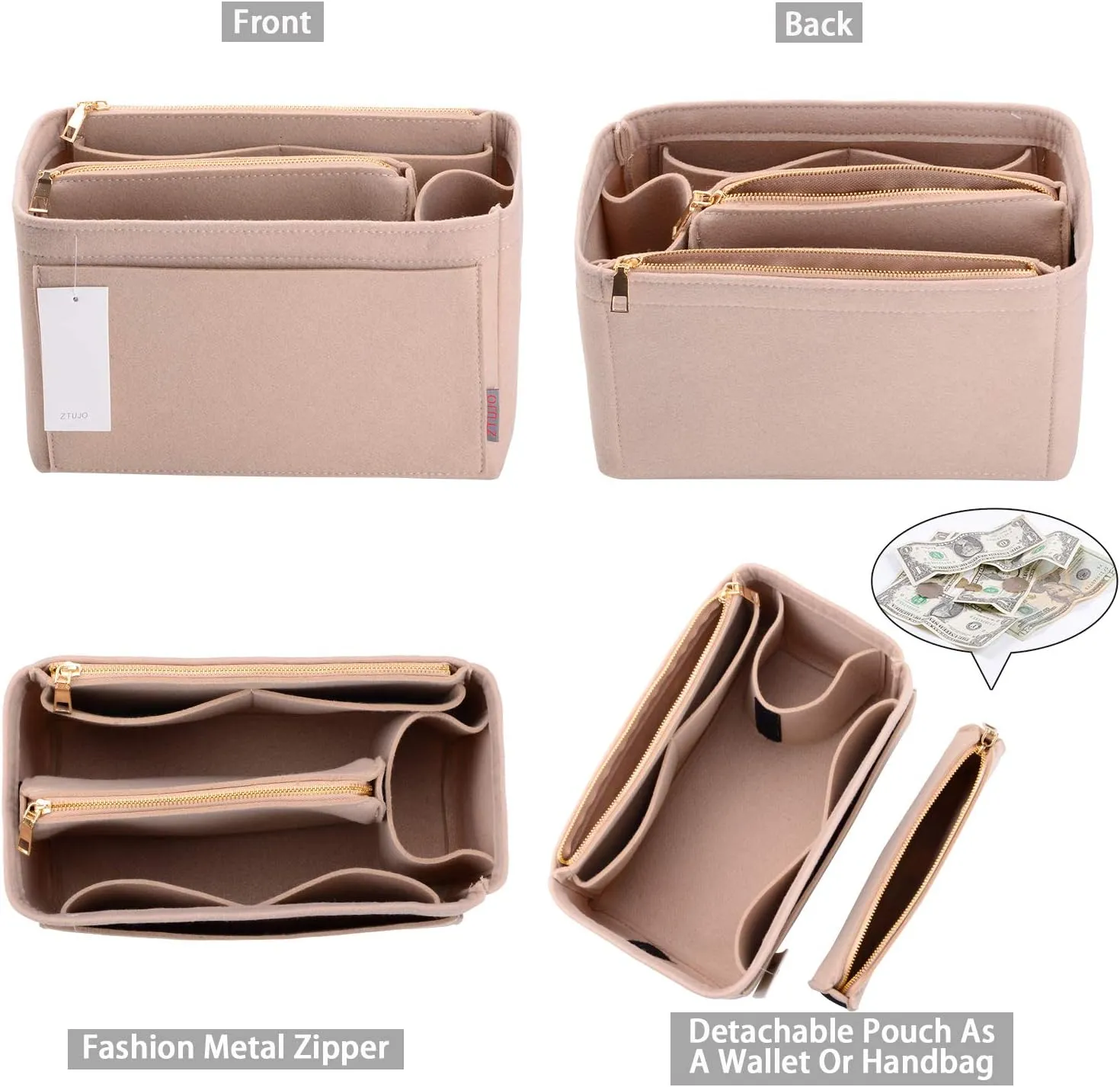 ZTUJO Purse Organizer, Felt Bag Organizer Purse Organizer Insert For Speedy, Neverfull, Graceful, Neverfull,Tote, Handbag,Shaper